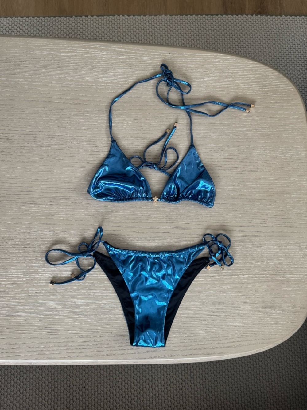 ALT swim kasia azure blue metallic bikini set in size small